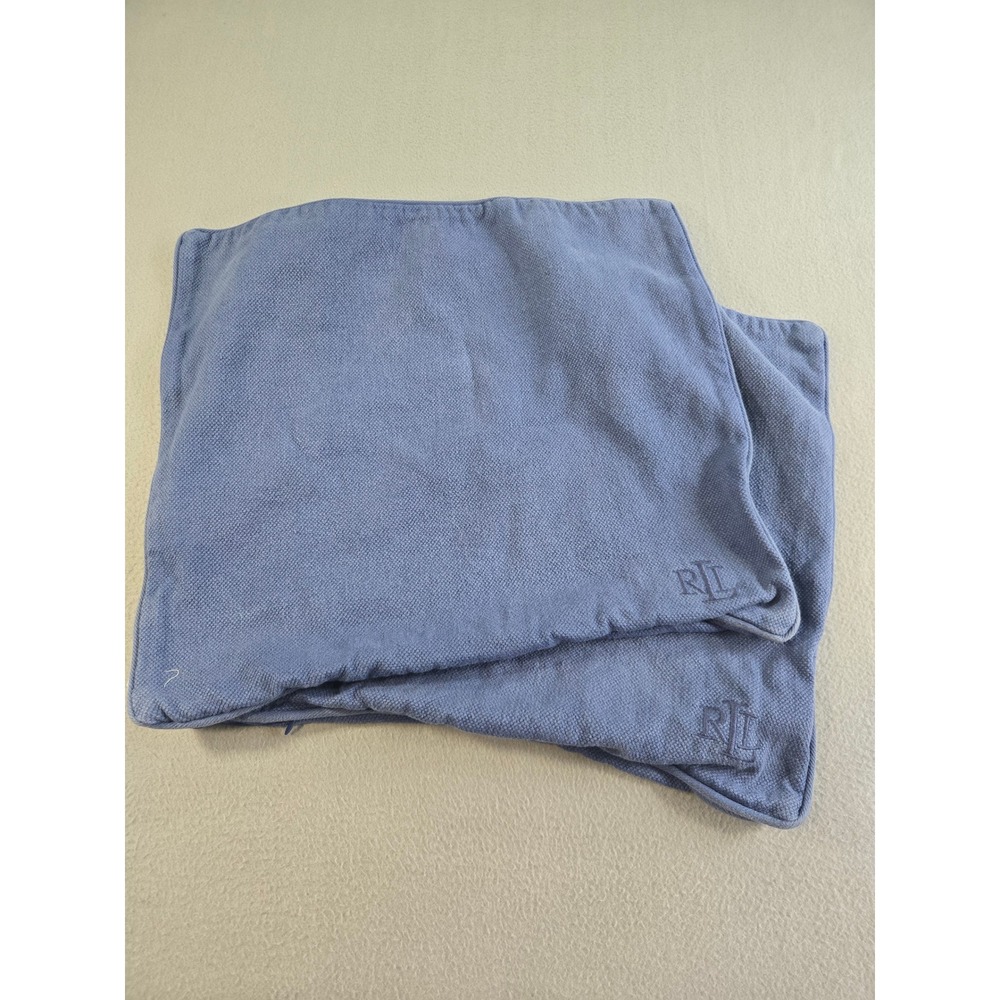 Ralph Lauren Pillow Sham Unisex 18x18 Blue Cotton Pique RL Monogram Set of 2